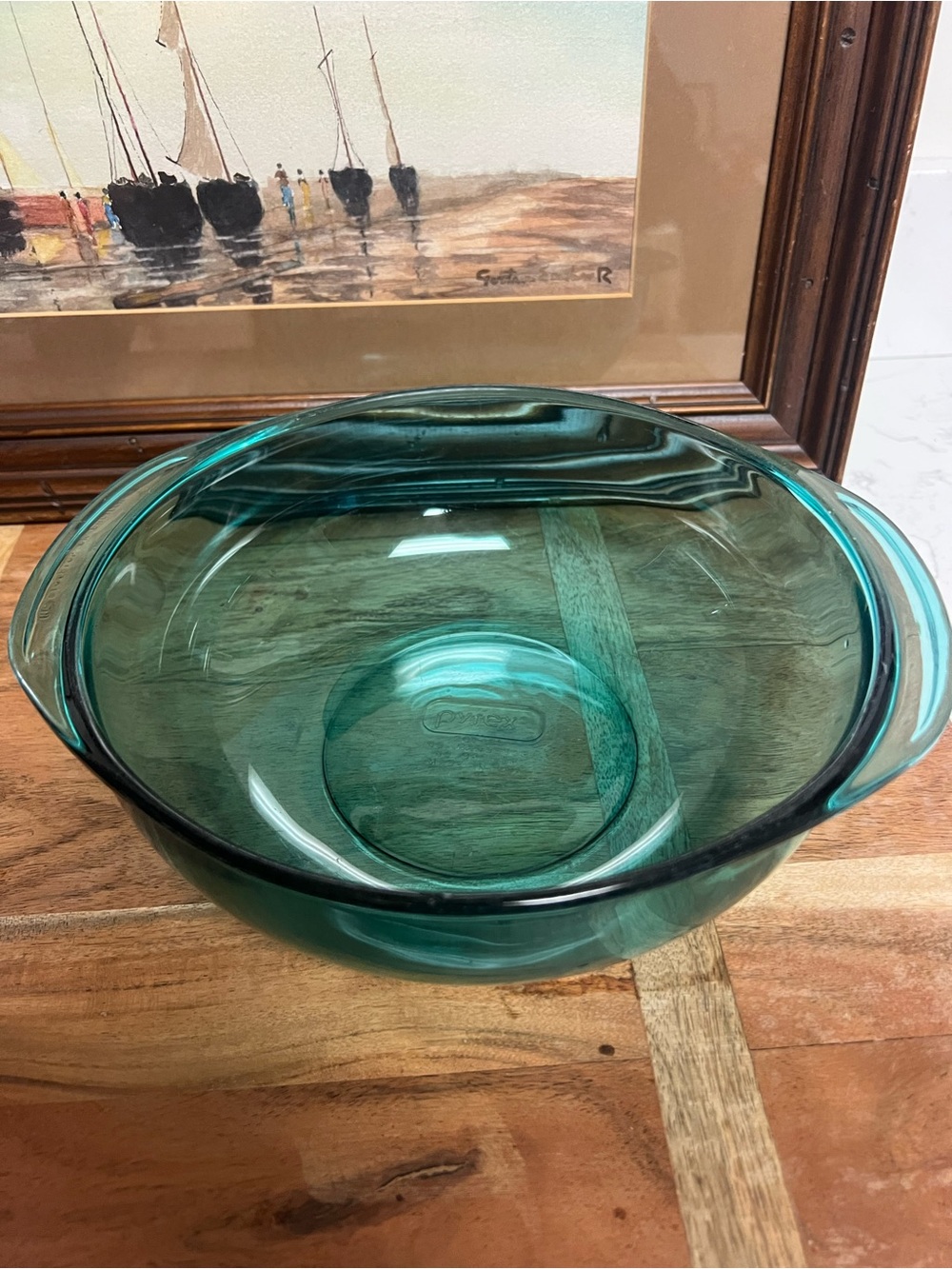 Pyrex vintage Peacock Turquoise line 2QT CASSEROLE BOWL from 1960’s.